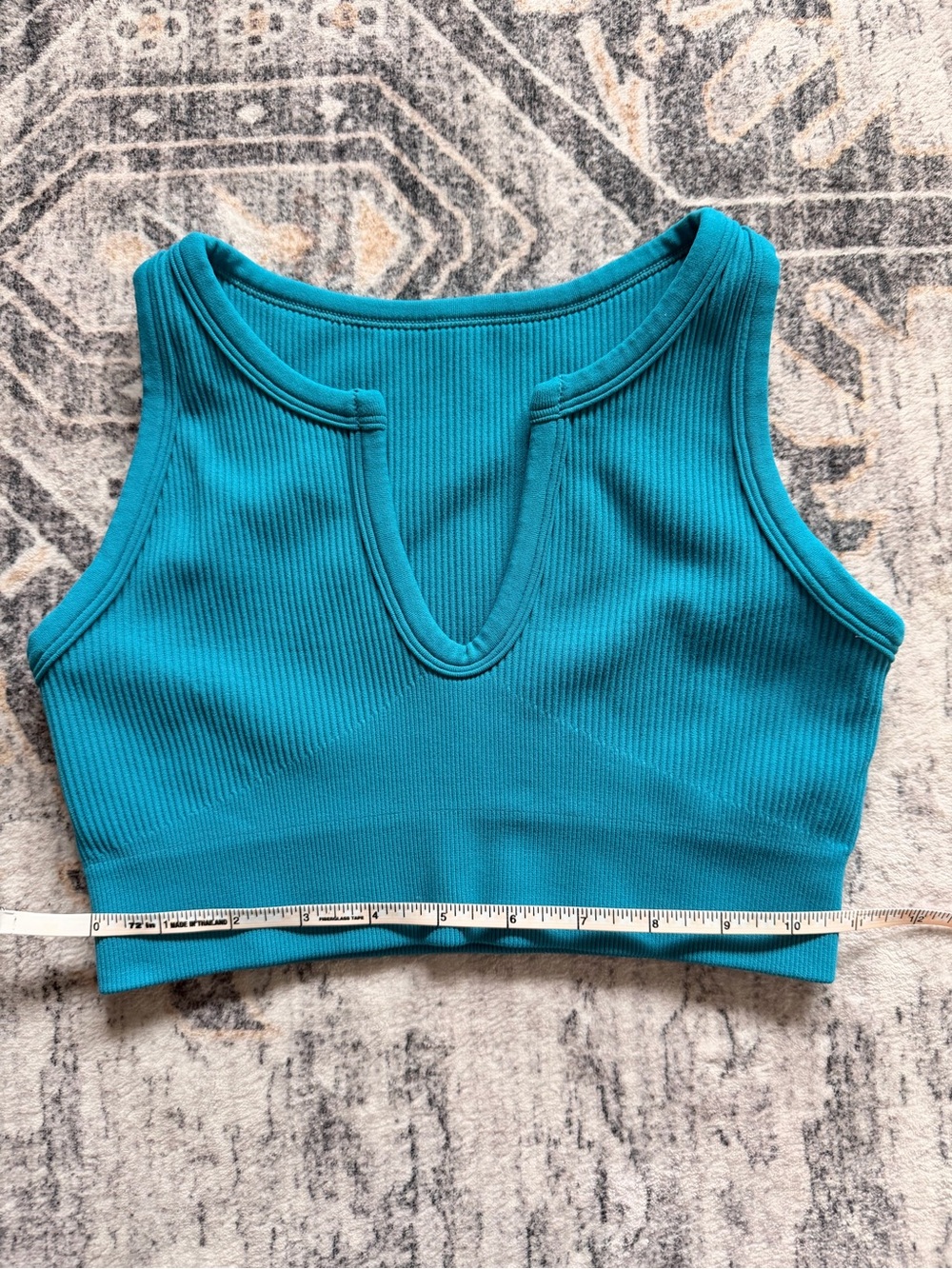 Teal Ribbed V‑Neck Crop Tank With Built In Bra (Pads Not Included)